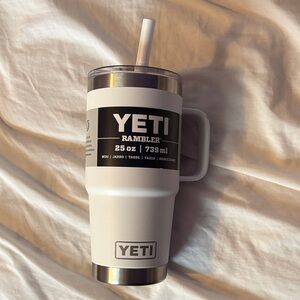 Yeti White Rambler with Handle and Straw Lid